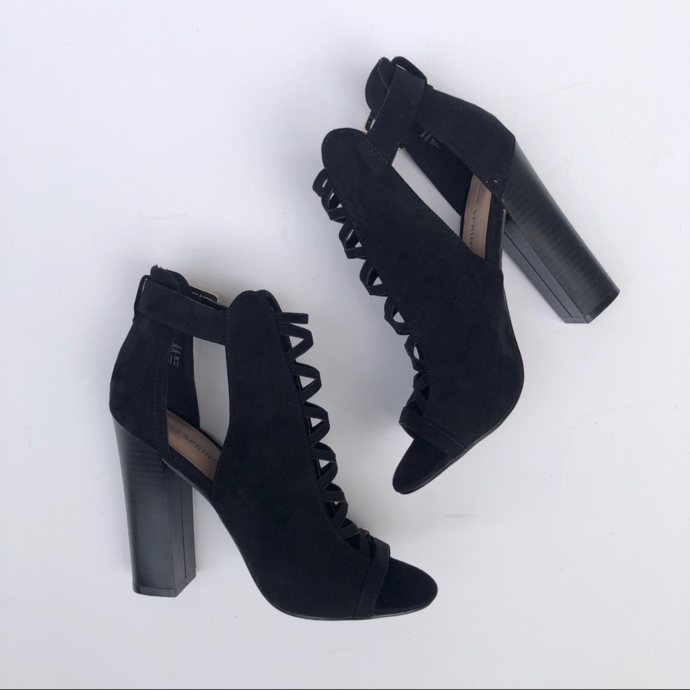 Call it Spring Black Suede block heels sz 7